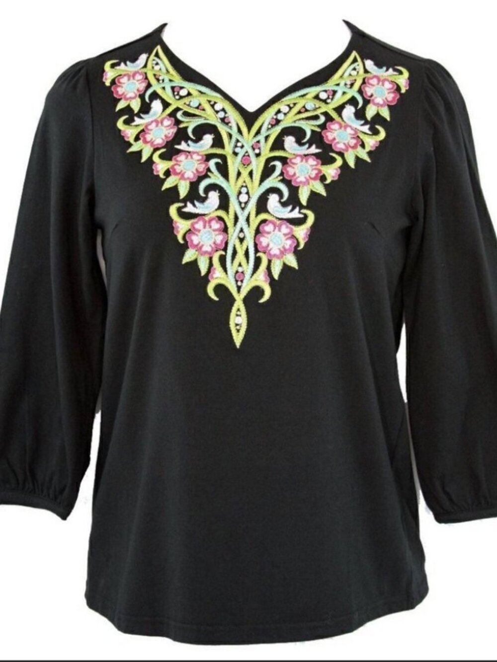Bob Mackie Tree Life Embroidered Knit Top
